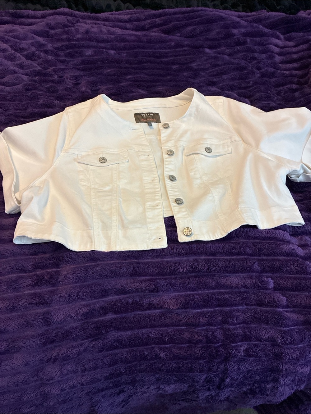 torrid White Button-Front Cropped Jacket